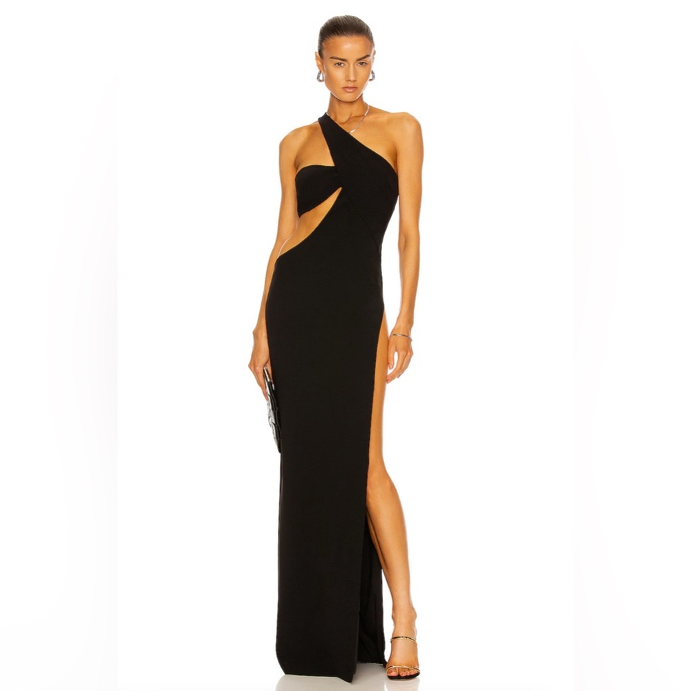 Monot Cutout Black One Shoulder Maxi Dress Gown
